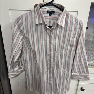 Lands' End Women’s Casual Striped Button Down Shirt - White, Red, Green, Blue